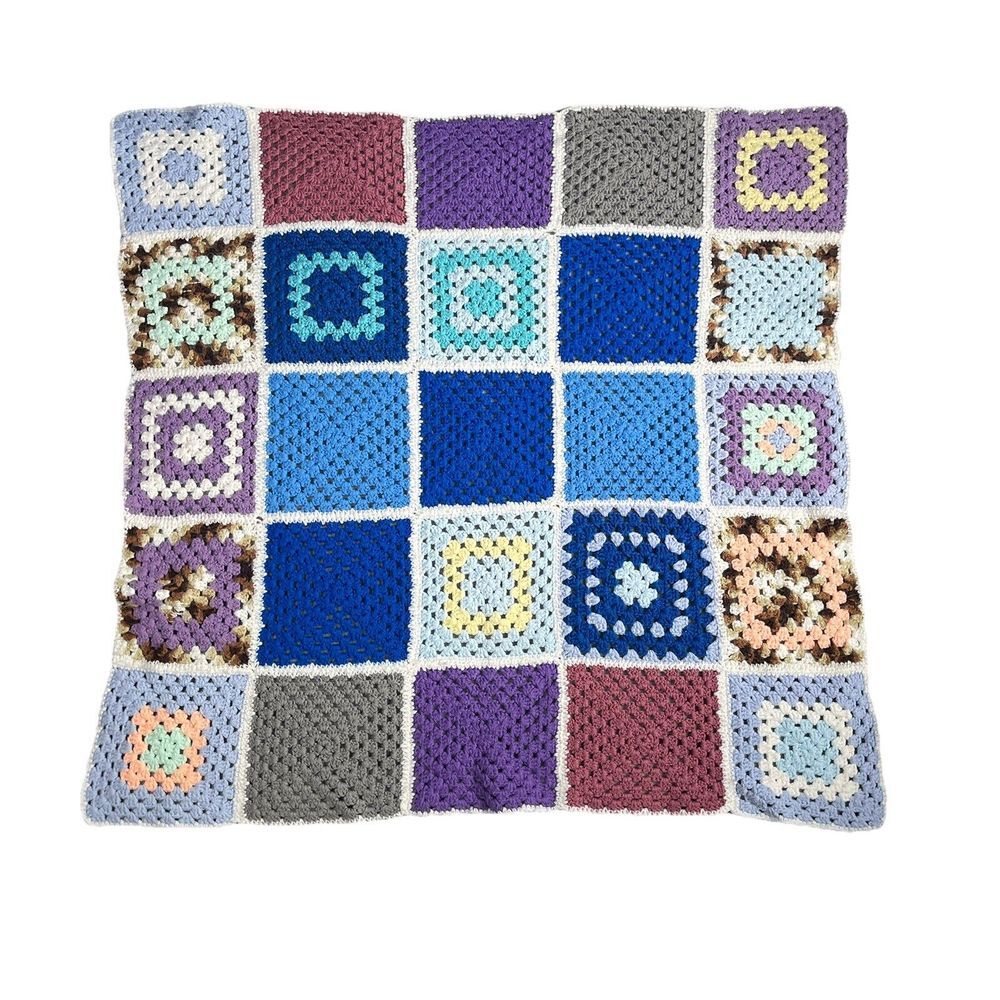 Grandma‎ Squares Afghan Lap Blanket App 48X48 Vintage Handmade Crochet knit